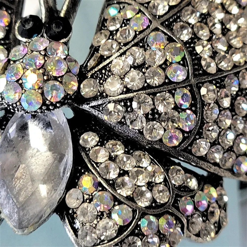Large Rhinestone Butterfly Hinged Cuff Bracelet - Picture 10 of 14